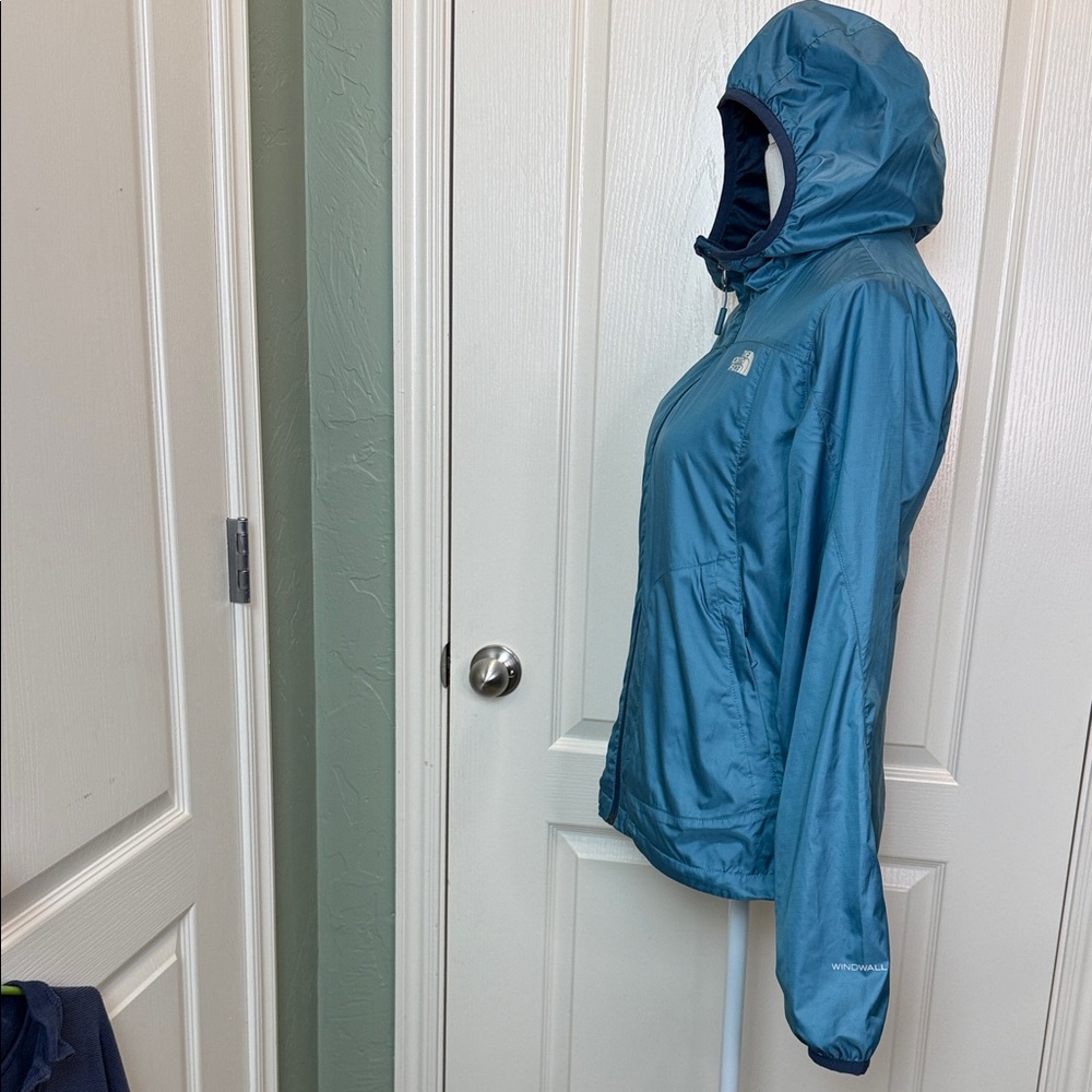 The North Face Teal & Navy Blue Hooded Fleece-Lined Windbreaker Jacket S Small - Picture 4 of 8